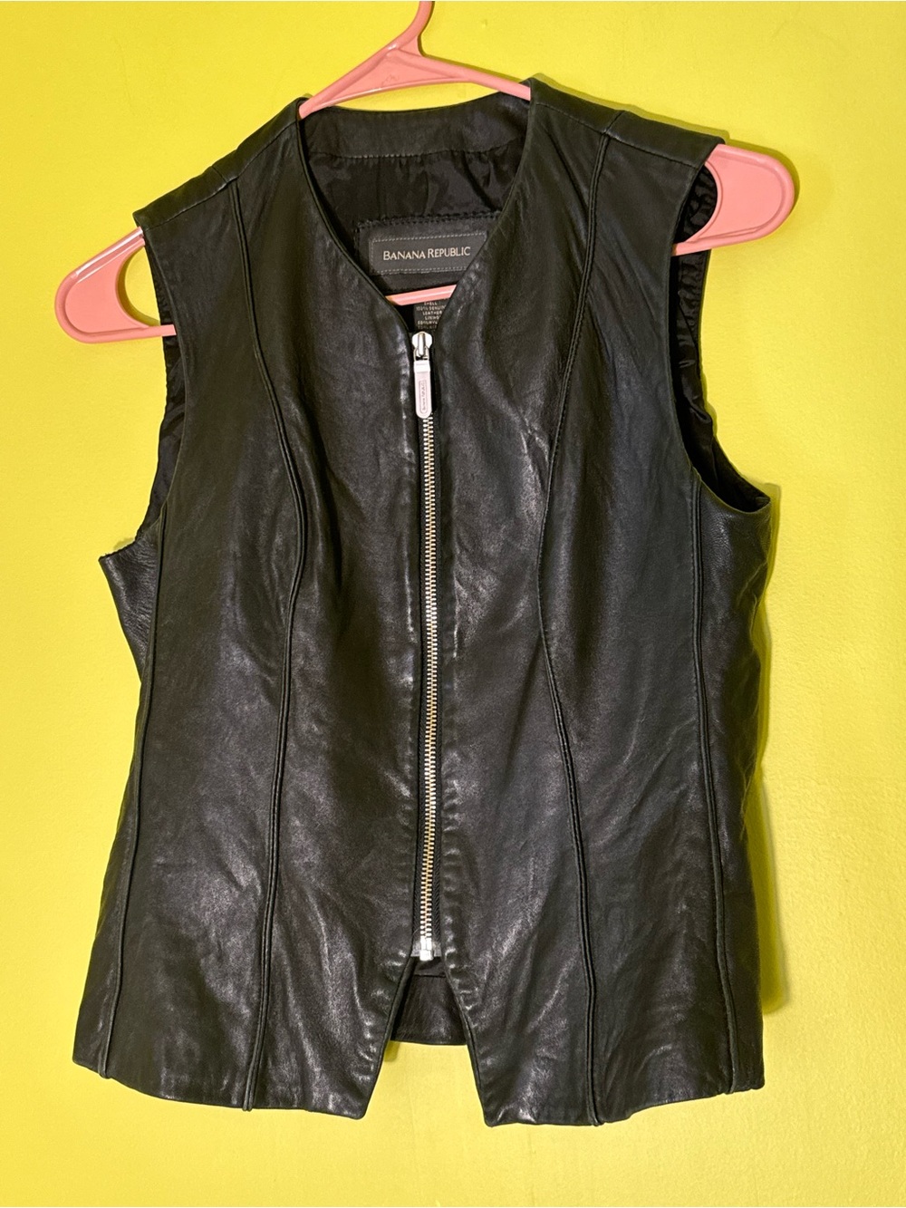 Boho Festival Moto Black leather Banana Republic zipper vest